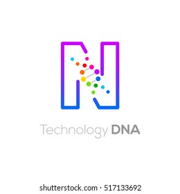 Letter N colorful with abstract biotechnology dna logotype. Medicine, science, laboratory,Technology DNA vector concept