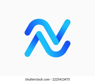 Letter N Colorful Gradient Line Rounded Linear Modern Curve Isolated Vector Logo Design