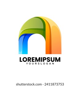 letter N colorful icon logo design 