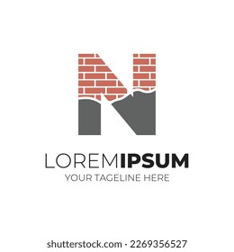 Letter N Combined With Cemented Brick Logo Design Icon Vector Illustration