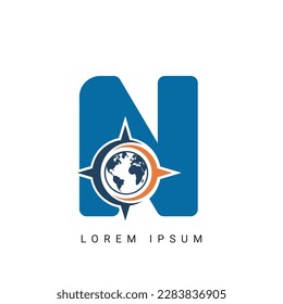 letra N con logotipo de brújula, icono, símbolo, plantilla de diseño de ilustración