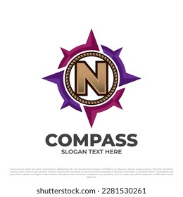 Letter N with compass logo illustration concept, colorful modern style isolated on white background