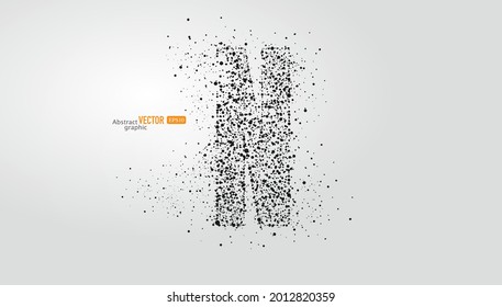 La letra N está compuesta de partículas sobre fondo gris. Resumen del material de fuente vectorial.