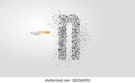 La letra n está compuesta de partículas sobre fondo gris. Resumen del material de fuente vectorial.