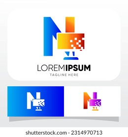Letter N Computer Monitor Display Logo Design Vector Icon Graphic Emblem Illustration