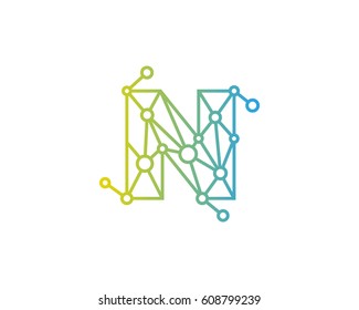 Letter N Connected Circle Network Logo Design Element