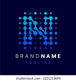 Letter N Connected Dots Technology Logo Design