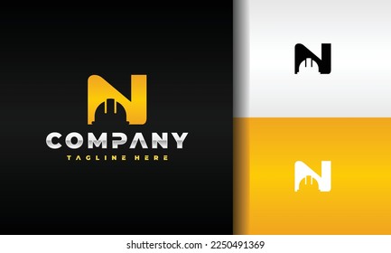 letter N construction helmet logo