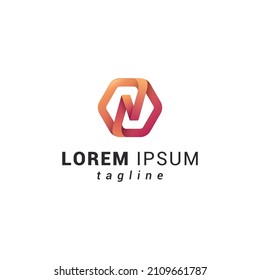 Letter N creative 3d hexagonal red colour modern business logo	