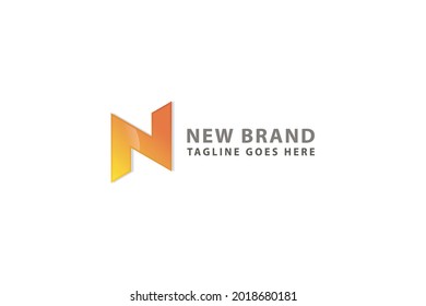 Letter N creative 3d modern orange color technological business logo