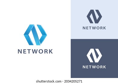 Letter N creative 3d modern technological hexagonal blue color business logo
