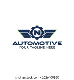 Letter N Creative Automotive Logo Design Template with wing symbol