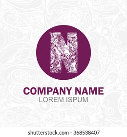 letter n creative circle icon logo magenta on decorative seamless background vector