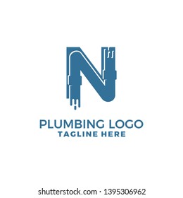 the letter N with the creative concept of the plumbing becomes a unique logo
