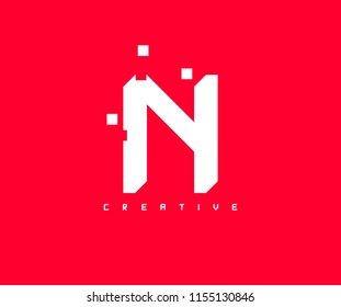 Letter N Creative Flat 3D Pixel Box Logotype