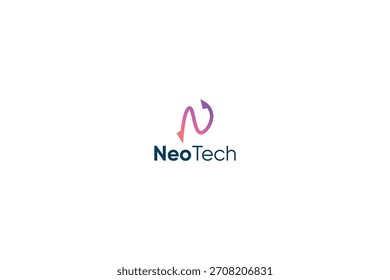 Letter N creative line art technological motion arrow loop logo