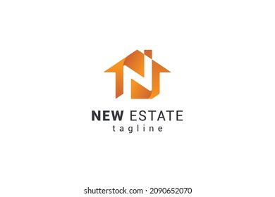 Letter N creative orange colour modern real estate logo	