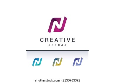 Letter N creative red gradient color logo