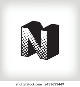 Letter N with creative shadow, pop art dot design alphabet sign. Vector. Modern background for posters, websites, web pages, business cards, postcards, interior design.