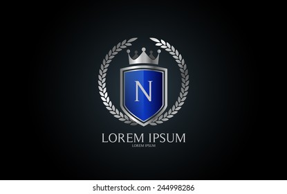 Letter N crest logo. Alphabet logotype vector design.