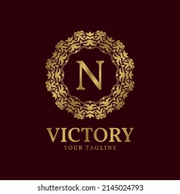 letter N crest organic luxury circular plants vector logo design