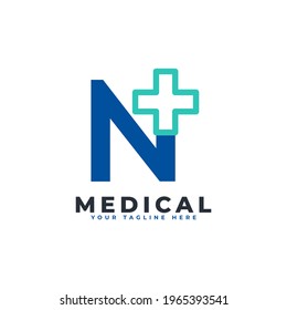 Letter N cross plus logo. Usable for Business, Science, Healthcare, Medical, Hospital and Nature Logos.