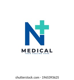 Letter N cross plus logo. Usable for Business, Science, Healthcare, Medical, Hospital and Nature Logos.