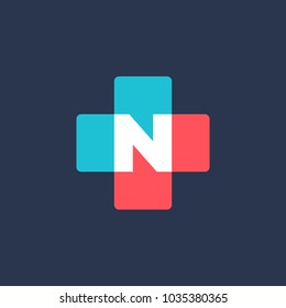 Letter N cross plus medical logo icon design template elements