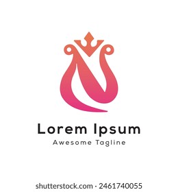 letra n con icono de diseño de logotipo de la corona