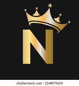 Letter N Crown Logo. Crown Logo on Letter N Vector Template for Beauty, Fashion, Star, Elegant, Luxury Sign