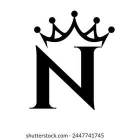 Letter N Crown Logo for Queen Sign, Beauty, Fashion, Star, Elegant, Luxury Symbol	