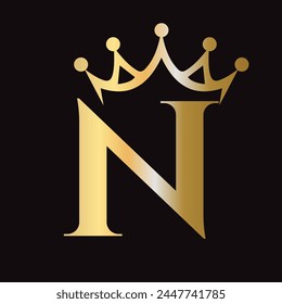 Letra N Corona Logo para Reina Signo, Belleza, Moda, Estrella, Elegante, Símbolo de Lujo	