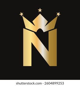 Letter N Crown Logo for Queen Sign, Beauty, Fashion, Elegant, Luxury Symbol. King Logo Sign