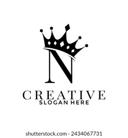Letter N with Crown logo, Simple Elegant Initial logo design template