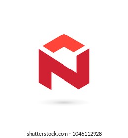 Letter N cube icon design template elements