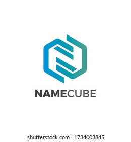 diseño de logotipo de letra n cubo 