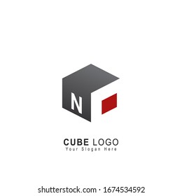 Letter N cube logo with dot icon. design vector logo template