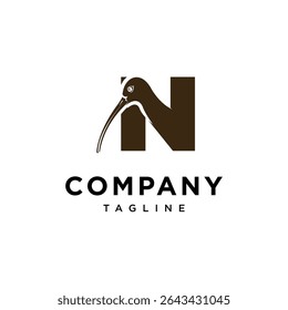Letter N Curlew bird Logo Icon Vector