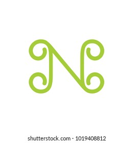 letter n with curly plant ornament logo vector