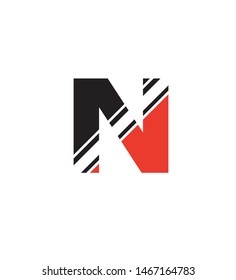 the letter n is cut in black and red