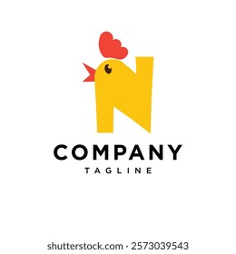 Letter N Cute Chicken Logo Icon Vector