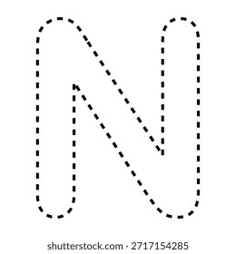 Letra N tracejada linha contorno vetor ilustração versão preto