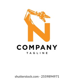 Letter N Demolition Excavator Logo Icon Vector