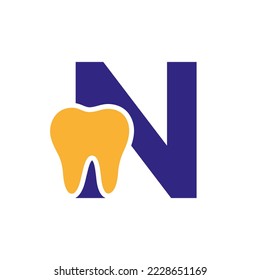 Letter N Dental Logo Concept With Teeth Symbol Vector Template