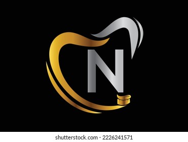 Letter N Dental Logo Design Template Inspiration With Tooth Brush Symbol, Vector Illustration.
