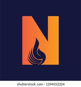 Letter N design and a combination of fire for logos or icons that are very modern and simple. Vector EPS 10.