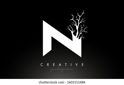 Letter N Design Logo with Creative Tree Branch. N Letter Tree Icon Logo  Vector Illustration.