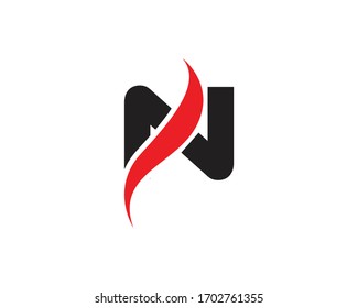 Plantilla de diseño de letra N con signo creativo rojo