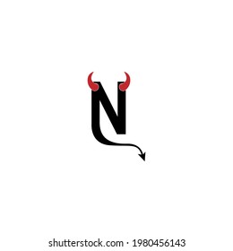 Letter N with devil's horns and tail icon logo design vector template