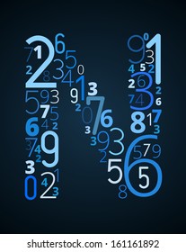 Letter N,  from different numbers typography vector font